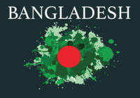 green splatter with a red dot in the middle with the word Bangladesh above